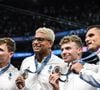 Dans sa famille, une autre personnalité a également connu les projecteurs.

Yohann Ndoye-Brouard, Léon Marchand, Maxime Grousset et Florent Manaudou lors de la finale du relais homme 400 mètres nage libre aux Jeux olympiques de Paris.

© Matthieu Mirville / Dppi / Panoramic / Bestimage