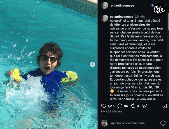 Sur Instagram, elle a partagé plusieurs photos heureuses de son « petit lion » pour célébrer sa mémoire.

Capture Instagram - Eglantine Emeye