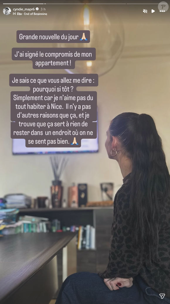Actuellement engagée dans un parcours de PMA solo, elle a confié à ses abonnés ne plus se sentir épanouie dans cette commune pourtant très prisée.

Cyndie, vue dans "Mariés au premier regard".