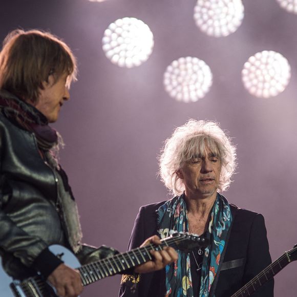 Louis Bertignac, Jean-Louis Aubert des Insus en concert au Festival Les Vieilles Charrues, à Carhaix, France, le 14 juillet 2016. Photo par Kevin Niglaut/ABACAPRESS.COM