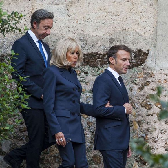 Brigitte Macron et Emmanuel Macron et Stéphane Bern - Déplacement du président de république, Emmanuel Macron à l'occasion de la 41ème édition des journées européennes du patrimoine à Chartres, visite des ateliers de la Maison Lorin maitre verrier - Chartres le 20 septembre 2024. © Arnaud Hebert / Pool / Bestimage