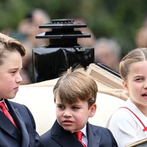 Le prince George, le prince Louis et la princesse Charlotte de Galles - La famille royale d'Angleterre lors du défilé "Trooping the Colour" à Londres. Le 17 juin 2023