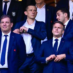 Florian Grill ( president FFR ) et Emmanuel Macron lors de la finale du Top 14 de rugby français entre le Stade Toulousain (Toulouse) et l'Union Bordeaux-Begles (UBB) au Stade de France à Saint-Denis. Le 28 juin 2025. © Dante Badano/PsnewZ/Bestie