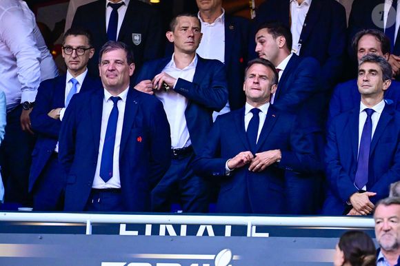Florian Grill ( president FFR ) et Emmanuel Macron lors de la finale du Top 14 de rugby français entre le Stade Toulousain (Toulouse) et l'Union Bordeaux-Begles (UBB) au Stade de France à Saint-Denis. Le 28 juin 2025. © Dante Badano/PsnewZ/Bestie