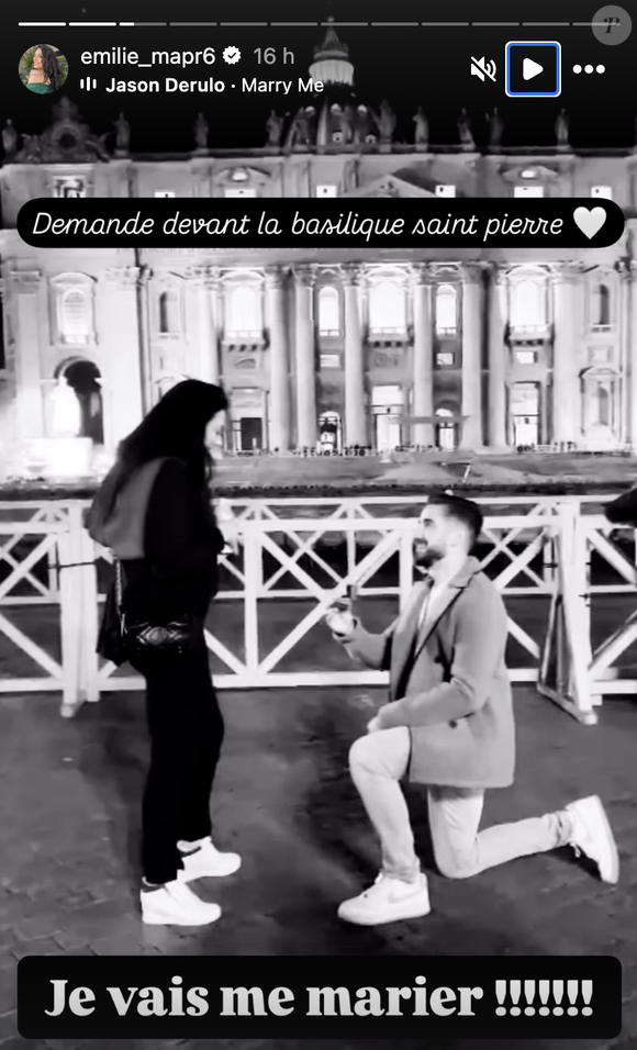 Et d'ajouter : "Une demande simple, pas de paillettes, pas de belles robes, des baskets, un pantalon mais c'est lui et moi, une vie simple !!!". 

Emilie de Mariés au premier regard 6 a annoncé samedi 22 février, à Rome, sur Instagram son mariage prochain avec son compagnon © Instagram @emilie_mapr6