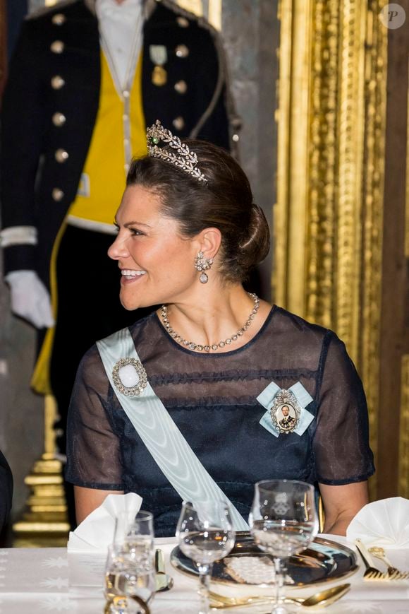 La princesse Victoria - La famille royale de Suède au dîner en l'honneur des lauréats du Prix Nobel 2024 au palais royal de Stockholm. Le 11 décembre 2024