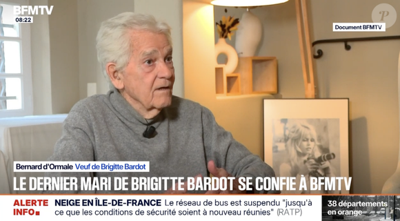 Malgré la fatigue et les douleurs, elle "voulait toujours absolument rentrer à la Madrague", comme il l'a précisé. 

Bernard d'Ormale, le dernier mari de Brigitte Bardot, revient sur ses derniers instants ce mercredi 7 janvier. Capture d'écran BFMTV