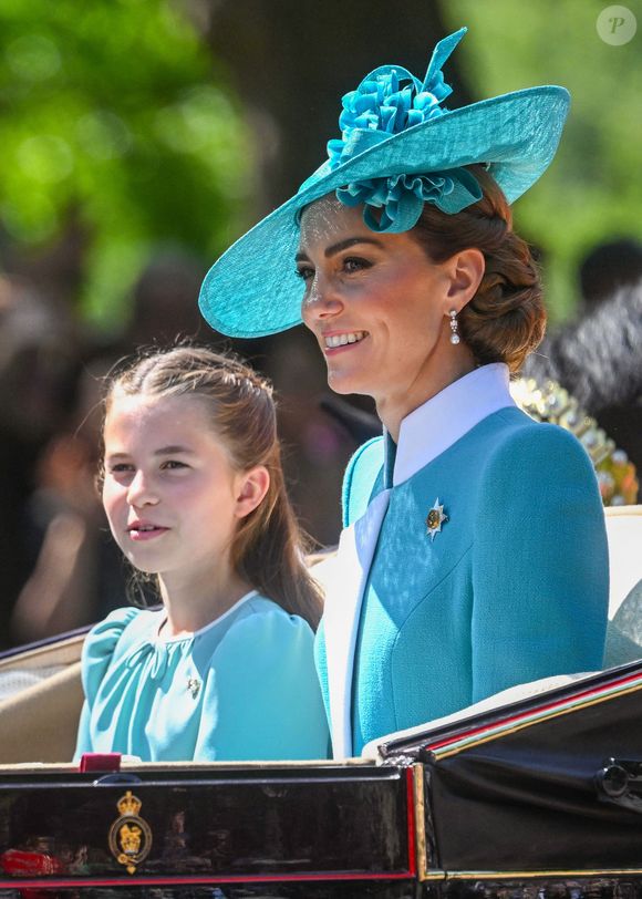 Catherine (Kate) Middleton, princesse de Galles, La princesse Charlotte de Galles - Les membres de la famille royale britannique arrivent à Buckingham Palace pour la cérémonie Trooping the Colour à Londres, le 14 juin 2025. Affecté par le crash du Boeing 787 Dreamliner à Ahmedabad du 12 juin, le souverain et les officiels porteront un brassard noir en hommage aux plus de 270 victimes. Bon nombre d'elles étaient des ressortissants britanniques.