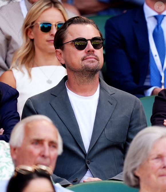 Leonardo DiCaprio à Wimbledon, match Taylor Fritz et Carlos Alcaraz le 11 juillet 2025. Photo by Mike Egerton/PA Wire/ABACAPRESS.COM