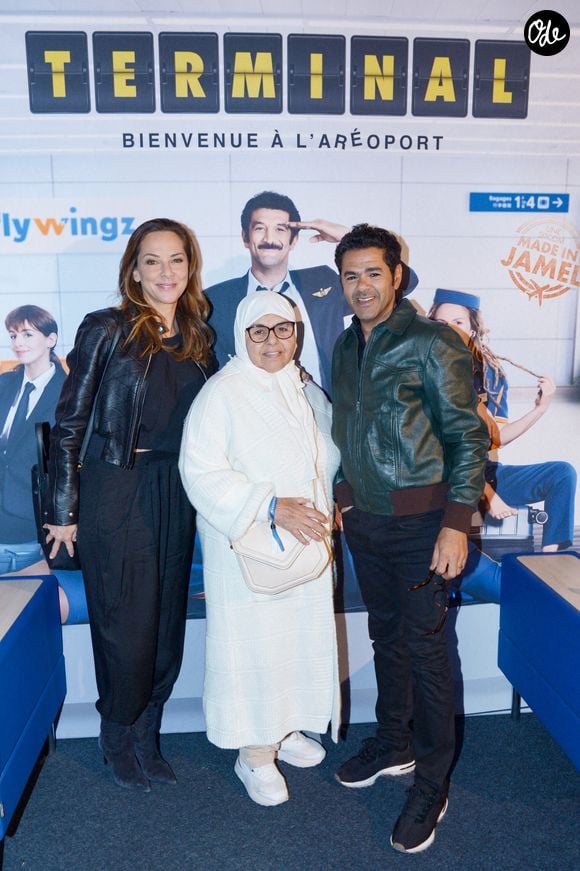 Exclusif - Jamel Debbouze avec sa femme Mélissa Theuriau et sa mère Fatima Debbouze - After party de l'avant-première de la série "Terminal" à l'hôtel des Italiens (ancien siège du Crédit Lyonnais) à Paris le 8 avril 2024. © Rachid Bellak/Bestimage