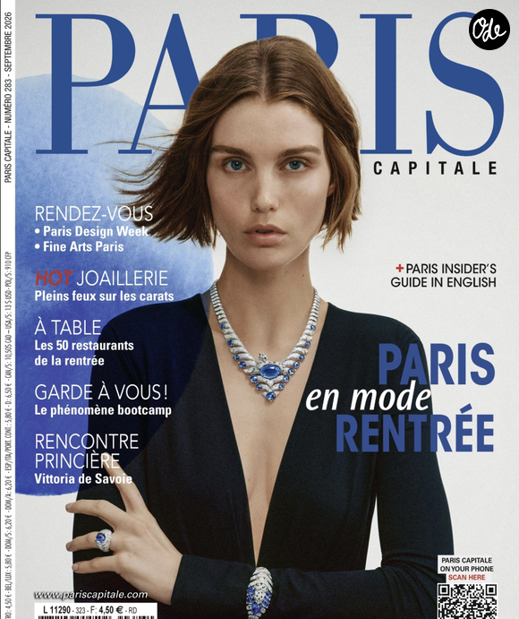Pour la revue "Paris Capitale", elle dévoile ses passions et ses adresses de prédilection, 

Le magazine "Paris Capitale" du mois de septembre 2026