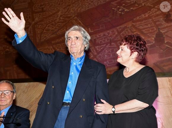 Marcel Cerdan Junior et Fabienne Thibeault - Soirée de commémoration du 100ème anniversaire de la naissance de Marcel Cerdan (Champion du monde de boxe) en présence de son fils Marcel Cerdan Jr. à la mairie du 15ème arrondissement de Paris, France, le 18 octobre 2016. © Pierre Perusseau/Bestimage