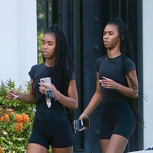 Los Angeles, CA  - EXCLUSIVE  - D'Lila Star and Jessie James Combs, the twin daughters of P Diddy, were seen in LA at SEV Laser hair removal, rocking matching all-black outfits and yellow retro Jordan sneakers for a stylish and coordinated look.



Pictured: D'Lila Star, Jessie James Combs