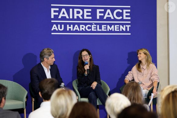 Laurent Solly, Justine Atlan, Ophélie Meunier - G.Attal lance sa fondation "Faire Face", contre le harcèlement scolaire, au Philanthro-Lab à Paris, le 6 novembre 2024. © Dominique Jacovides / Bestimage
