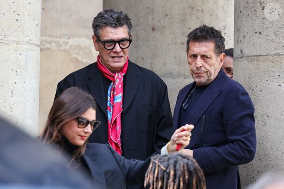 Marc Lavoine, Pascal Duchène - Sorties des obsèques du prince Jean-Stanislas Poniatowski en l'Eglise polonaise à Paris, France, le 29 avril 2024. © Jacovides-Moreau/Bestimage