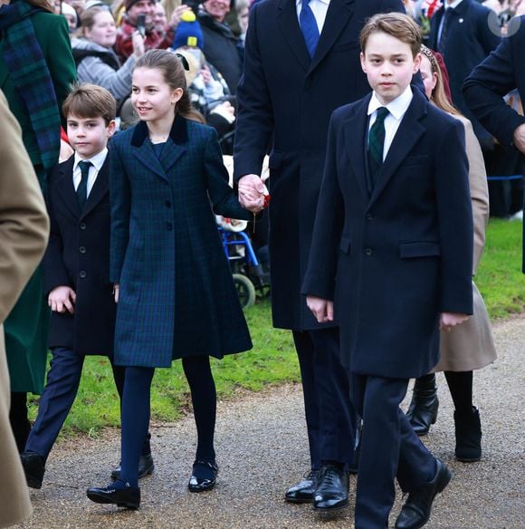 Prince Louis, Prince George, Princesse Charlotte - La famille royale britannique se rend à la messe de Noël à Sandringham le 25 décembre 2024.