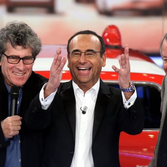 Paul Michael Glaser, Carlo Conti, David Soul - Starsky et Hutch sur le plateau d'une emission tele a Rome le 9 Fevrier 2013. © SPG Bestimage