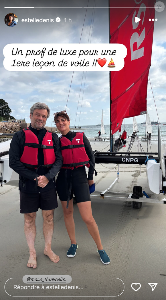 Estelle Denis et Marc Thiercelin lors d'un cours de voile en Bretagne. Capture Instagram