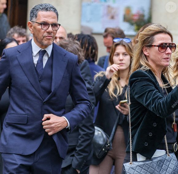 Roschdy Zem et sa compagne Sarah Poniatowski - Sorties des obsèques du prince Jean-Stanislas Poniatowski en l'Eglise polonaise à Paris, France, le 29 avril 2024. © Jacovides-Moreau/Bestimage