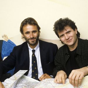 Archives -  Thierry Sabine et Daniel Balavoine. Le 10 décembre 1985 © Michel Marizy via Bestimage