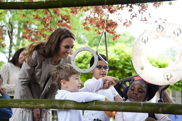 Catherine (Kate) Middleton, princesse de Galles, visite l'école maternelle Salvador Allende à Reggio Emilia (Italie), lors de son voyage consacré à la petite enfance, le 14 mai 2026.
© GOFF / Bestimage