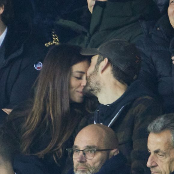 Exclusif - Louis Sarkozy et sa femme Natali Husic   - People en tribunes du match de Ligue 1 Uber Eats "PSG contre Reims" (1-1) au Parc des Princes à Paris le 29 janvier 2023.