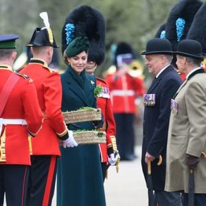 Catherine (Kate) Middleton, princesse de Galles, colonel des Irish Guards, visite le régiment lors du défilé de la Saint-Patrick à la caserne Wellington de Londres, Royaume Uni, le 17 mars 2025. © Justin Goff/GoffPhotos/Bestimage