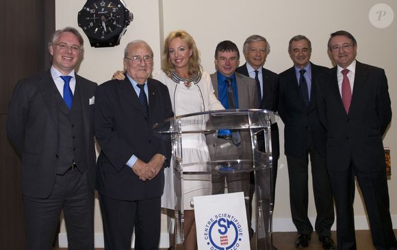 Exclusif - Jean-Joseph Pastor, la princesse Camilla de Bourbon des deux Siciles, le professeur Patrick Rampal (Président du centre scientifique de Monaco) et Paul Masseron (Conseiller du gouvernement de l'Intérieur) - La princesse Camilla de Bourbon des deux Siciles lors de l'inauguration de l'association des amis du centre scientifique à Monaco le 19 février 2015. Photo de Claudia Albuquerque / Bestimage