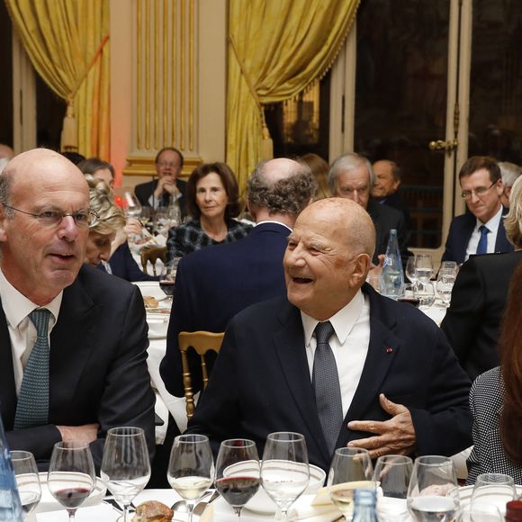 Exclusif - Eric Lombard, Marc Ladreit de Lacharrière, l’ambassadrice d’Italie, Emanuela d’Alessandro - Dîner du Cercle de la Revue des Deux Mondes au Cercle de l'Union Interallié à Paris le 11 marx 2025. © Marc Ausset-Lacroix/Bestimage