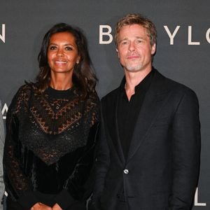 Brad Pitt et Karine Le Marchand à la première du film "Babylon" au cinéma Le Grand Rex à Paris, France, le 14 janvier 2023. © Coadic Guirec/Bestimage