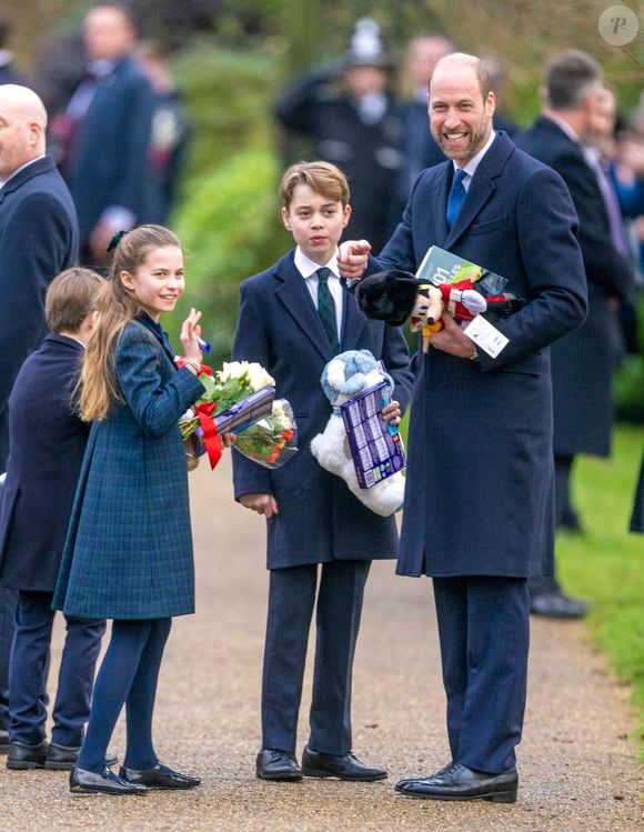 Le prince de Galles, la princesse Charlotte et le prince George assistent au service religieux du jour de Noël à l'église St Mary Magdalene à Sandringham, Norfolk, Royaume-Uni, le mercredi 25 décembre 2024. Photo by Zak Hussein/Splash News/ABACAPRESS.COM