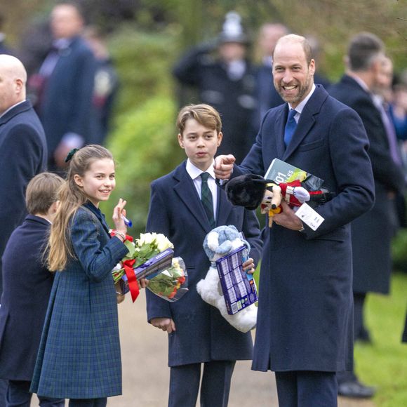 Le prince de Galles, la princesse Charlotte et le prince George assistent au service religieux du jour de Noël à l'église St Mary Magdalene à Sandringham, Norfolk, Royaume-Uni, le mercredi 25 décembre 2024. Photo by Zak Hussein/Splash News/ABACAPRESS.COM