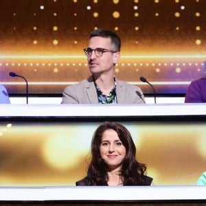 Exclusif - Nadia Roz, Sheila, Tony Saint Laurent lors de l'enregistrement de l'émission "100% logique" présentée par C. Feraud et qui sera diffusée le 18 octobre 2025 au Studio du Lendit à Saint-Denis, France, le 11 mars 2024. © Jack Tribeca/Bestimage