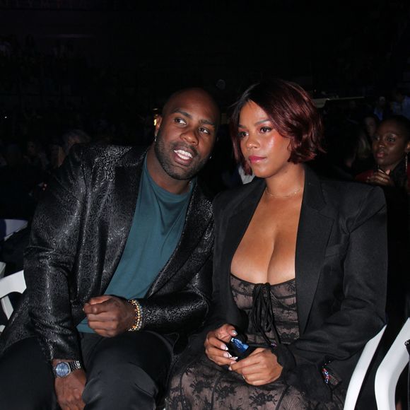 Teddy Riner et sa femme Luthna - Soirée de remerciement de Teddy Riner à la Maison du judo à Montrouge, le 29 novembre 2024. Devant une centaine d'invités, Le champion olympique (11 fois) et champion olympique (5 fois) a tenu à remercier tous ceux qui l'ont soutenu tout au long de son impressionnante carrière, de son premier entraîneur en club jusqu’à sa femme et sa mère, en passant par sa psychologue de l’INSEP. Une vente aux enchères au profit de l'association de Teddy Riner a conclu la soirée. 
© Philippe Baldini / Bestimage