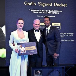 Exclusif - Elina Svitolina, le gagnant de la raquette signée par Gaël Monfils, et Gaël Monfils - Gala annuel de la Fondation Elina Svitolina au Yacht Club de Monaco. Le 2 décembre 2022
© Bruno Bebert / Bestimage