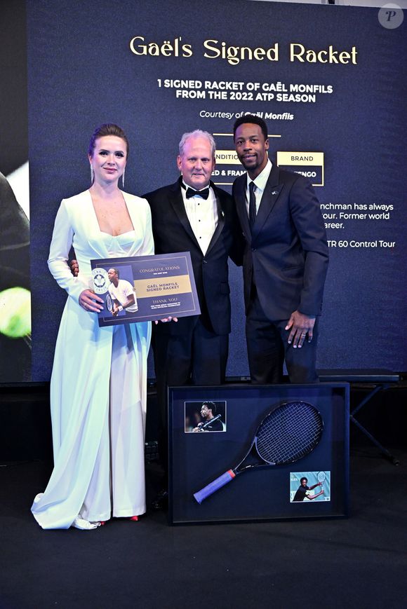 Exclusif - Elina Svitolina, le gagnant de la raquette signée par Gaël Monfils, et Gaël Monfils - Gala annuel de la Fondation Elina Svitolina au Yacht Club de Monaco. Le 2 décembre 2022
© Bruno Bebert / Bestimage