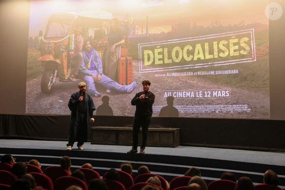 Exclusif - Le comédien-humoriste Redouane Bougheraba et son frère Ali Bougheraba, réalisateurs du film "Délocalisés" en avant-première au Mérignac Ciné en Gironde-France, le 28 février 2025. ©Jean Marc Lhomer/Bestimage.