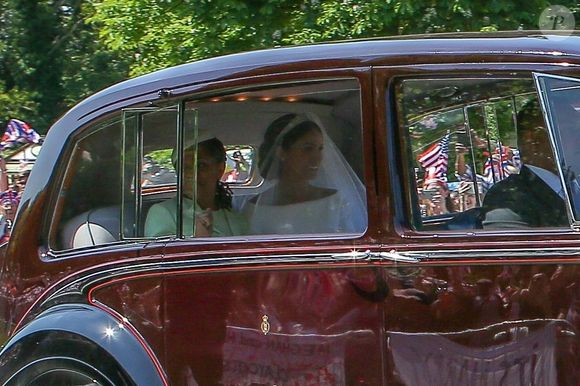 Meghan Markle, duchesse de Sussex, arrive à la chapelle St. George au château de Windsor - Cérémonie de mariage du prince Harry et de Meghan Markle en la chapelle Saint-George au château de Windsor, Royaume Uni, le 19 mai 2018. (Backgrid UK/ Bestimage).