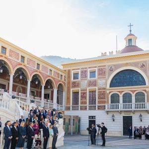 Le prince Albert II de Monaco et la princesse Charlène de Monaco ont accueilli au Palais princier les ambassadeurs et représentants permanents des 46 États membres de l'organisation du Conseil de l'Europe, Monaco le 2 septembre 2026. © Olivier Huitel/Pool Monaco/Bestimage