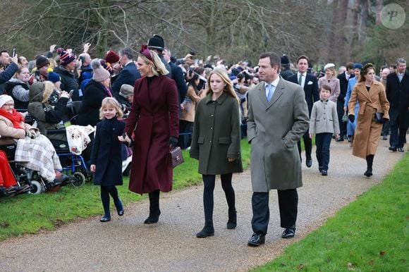 Zara Tindall Phillips, Isla Elizabeth Phillips, Peter Phillip - La famille royale britannique se rend à la messe de Noël à Sandringham le 25 décembre 2024.