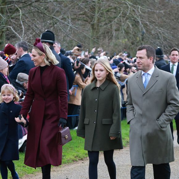 Zara Tindall Phillips, Isla Elizabeth Phillips, Peter Phillip - La famille royale britannique se rend à la messe de Noël à Sandringham le 25 décembre 2024.
