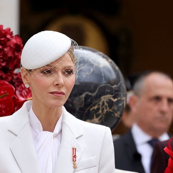 La princesse Charlene de Monaco, La princesse Gabriella de Monaco, comtesse de Carladès - La famille princière monégasque dans la cour d'honneur du palais lors de la la fête nationale à Monaco le 19 novembre 2025. © Dominique Jacovides - Bruno Bebert / Bestimage