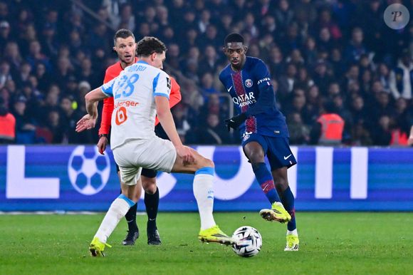 Ousmane Dembele et Benjamin Pavard lors du match de Ligue 1 entre le Paris Saint Germain et l'Olympique de Marseille au Parc Des Princes le 08 février 2026 à Paris, France.  © Federico Pestelini / PsnewZ / Bestimage