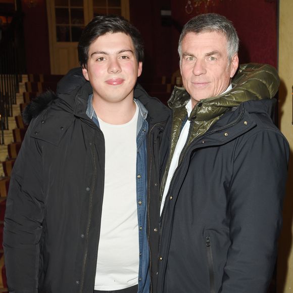 Bruno Gaccio et son fils Enzo - People à la générale du woman show "Vive Demain !" de Michèle Bernier au théâtre des Variétés à Paris le 28 janvier 2019. © Coadic Guirec/Bestimage