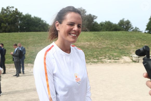 Laure Manaudou lors de la cérémonie d'allumage de la flamme olympique pour les Jeux Olympiques de Paris 2024 sur le site archéologique de l'ancienne Olympie, berceau des Jeux Olympiques antiques dans le sud de la Grèce, le 16 avril 2024. Photo by Eurokinissi/ABACAPRESS.COM
