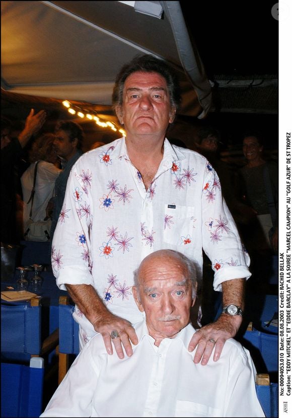 Eddy Mitchell et Eddie Barclay à la soirée Marcel Campion au golf Azur de St Tropez le 08 août 2003. Photo par RACHID BELLAK / BESTIMAGE