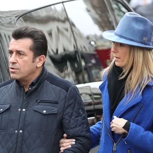 Albert Kassabi (Bébert des Forbans) et sa compagne Astrid - Arrivées aux obsèques de Michou en l'église Saint-Jean de Montmartre à Paris. Le 31 janvier 2020. Photo par AGENCE / BESTIMAGE