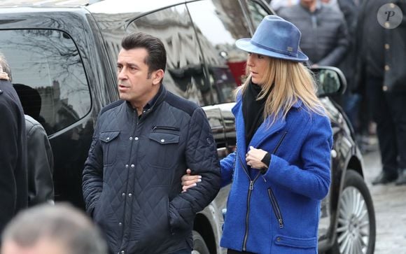 Albert Kassabi (Bébert des Forbans) et sa compagne Astrid - Arrivées aux obsèques de Michou en l'église Saint-Jean de Montmartre à Paris. Le 31 janvier 2020. Photo par AGENCE / BESTIMAGE