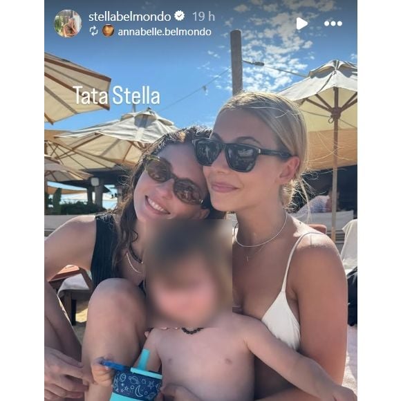 Stella et Annabelle Belmondo, avec le fils de cette dernière, Angelo, dans une photo publiée le 22 juillet 2025 sur Instagram.