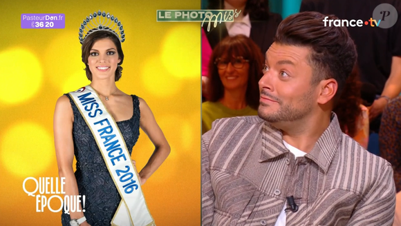 Kev Adams face à une photo de son ex-compagne Iris Mittenaere "Quelle époque !" sur France 2 le 11 octobre 2025.